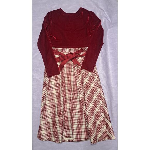 Bonnie Jean Red Ivory & Metallic Bow Front Plaid Dress with Cardigan Size 12 - Picture 8 of 14